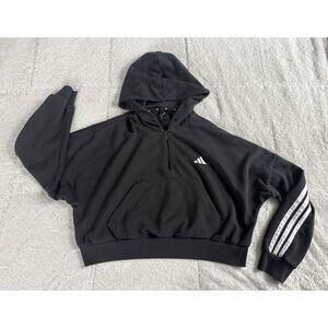 Adidas Essentials 3 Stripes 1/4 Zip Hoodie Size Large